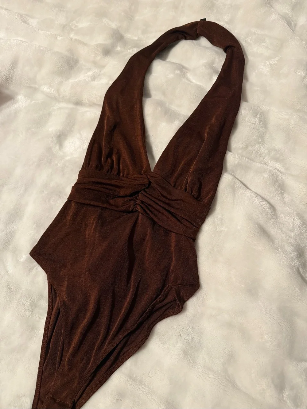 ✨ MIXED THREADS L.A. Chocolate Brown Metallic Shimmer Halter Bodysuit ✨